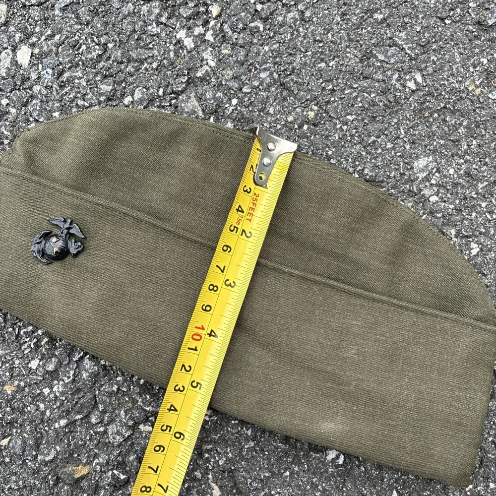 USMC Marine Corps Garrison Cap Size In Photos Olive Green w/ Black EGA Insignia